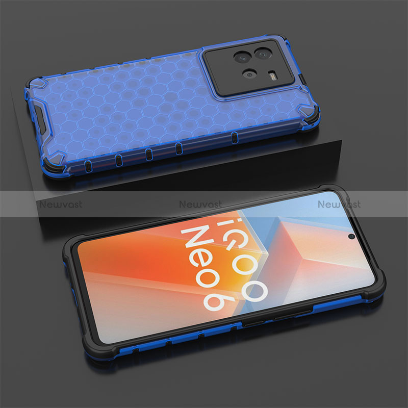 Silicone Transparent Frame Case Cover 360 Degrees AM2 for Vivo iQOO Neo6 5G Blue