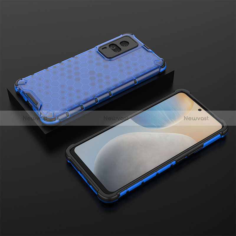 Silicone Transparent Frame Case Cover 360 Degrees AM2 for Vivo X60 Pro 5G Blue