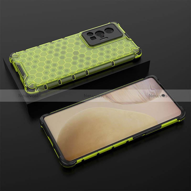 Silicone Transparent Frame Case Cover 360 Degrees AM2 for Vivo X70 Pro 5G Green