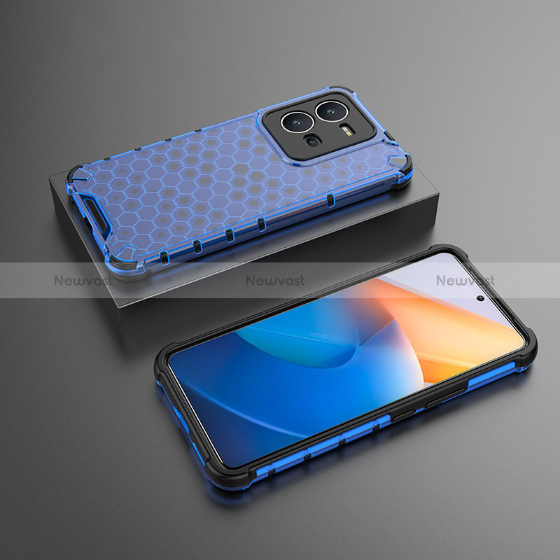 Silicone Transparent Frame Case Cover 360 Degrees AM2 for Vivo X80 Lite 5G Blue