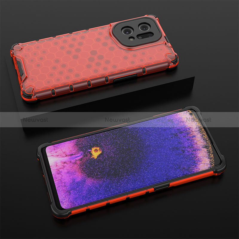 Silicone Transparent Frame Case Cover 360 Degrees AM3 for Oppo Find X5 5G Red