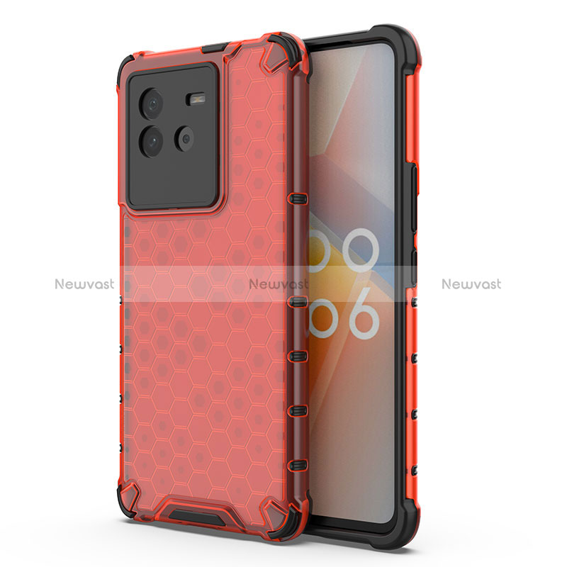 Silicone Transparent Frame Case Cover 360 Degrees AM3 for Vivo iQOO Neo6 SE 5G Red