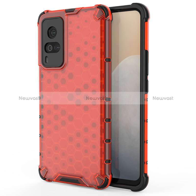 Silicone Transparent Frame Case Cover 360 Degrees AM3 for Vivo X60 Pro 5G Red