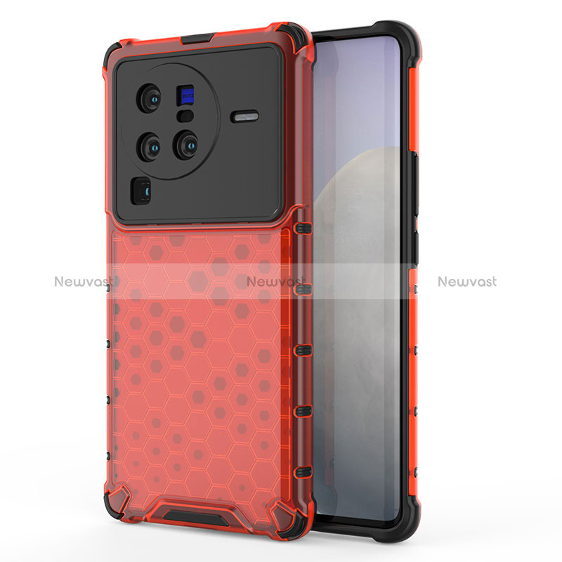 Silicone Transparent Frame Case Cover 360 Degrees AM3 for Vivo X80 Pro 5G Red
