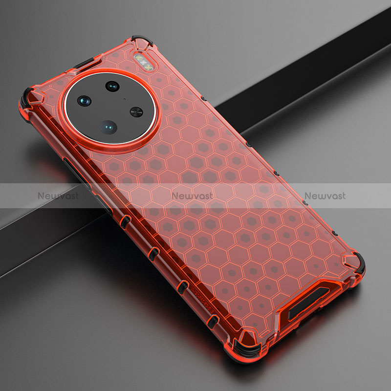 Silicone Transparent Frame Case Cover 360 Degrees AM3 for Vivo X90 Pro 5G Red