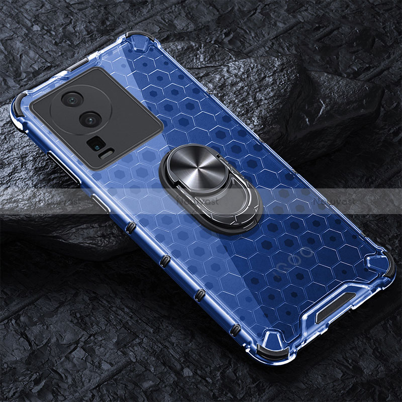 Silicone Transparent Frame Case Cover 360 Degrees AM4 for Vivo iQOO Neo7 5G Blue