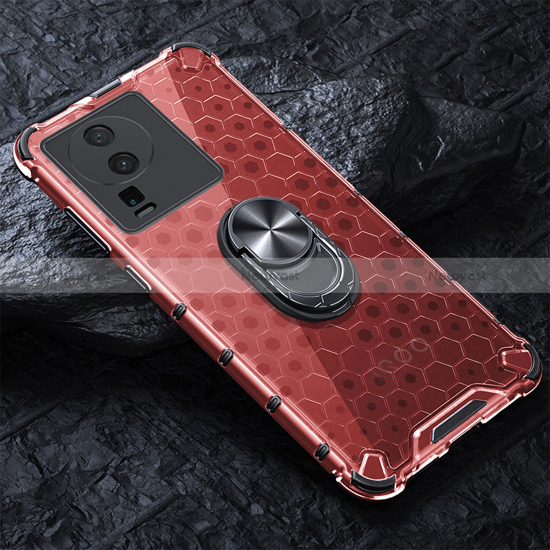 Silicone Transparent Frame Case Cover 360 Degrees AM4 for Vivo iQOO Neo7 5G Red