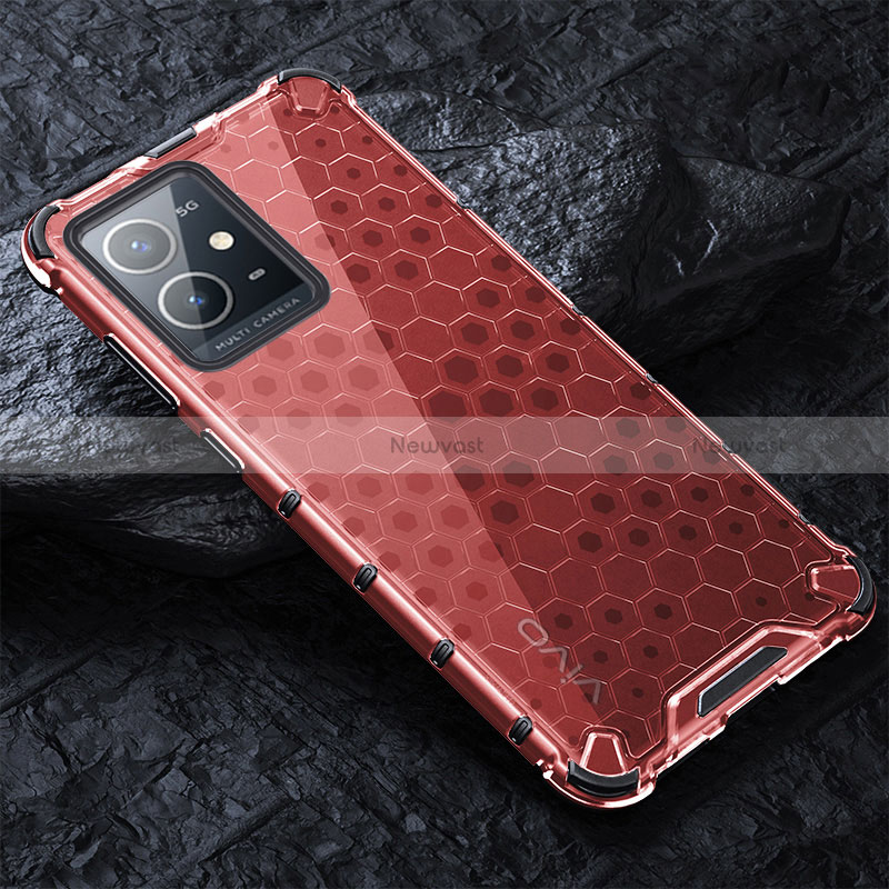 Silicone Transparent Frame Case Cover 360 Degrees AM4 for Vivo iQOO Z6 5G Red