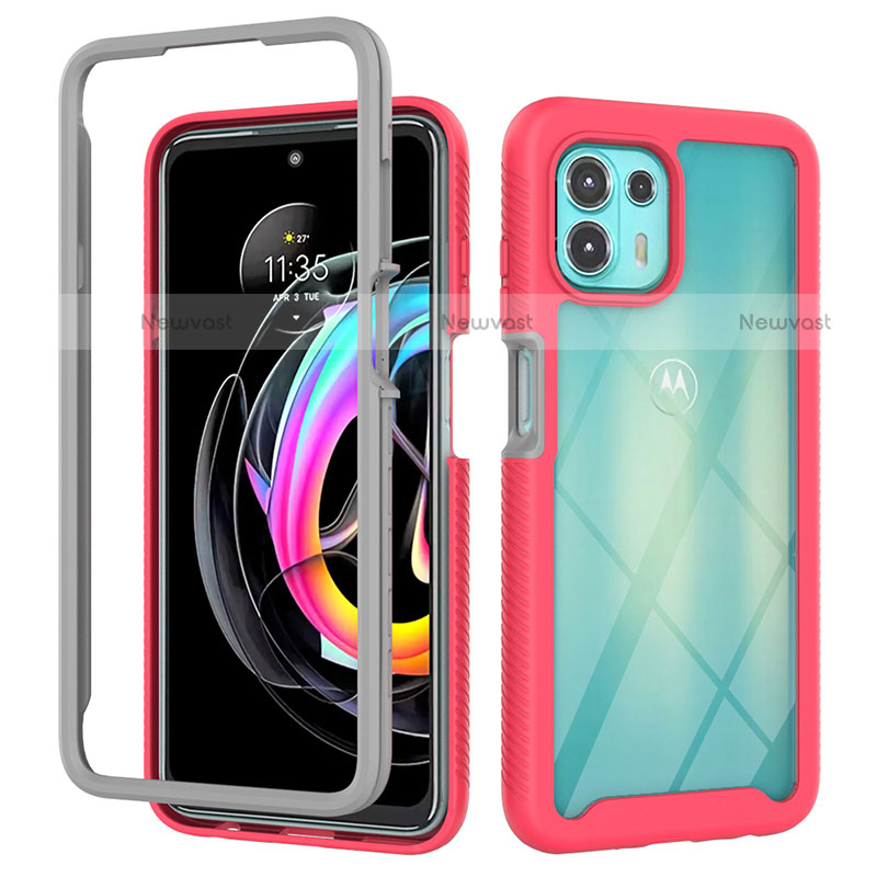 Silicone Transparent Frame Case Cover 360 Degrees for Motorola Moto Edge 20 Lite 5G Hot Pink