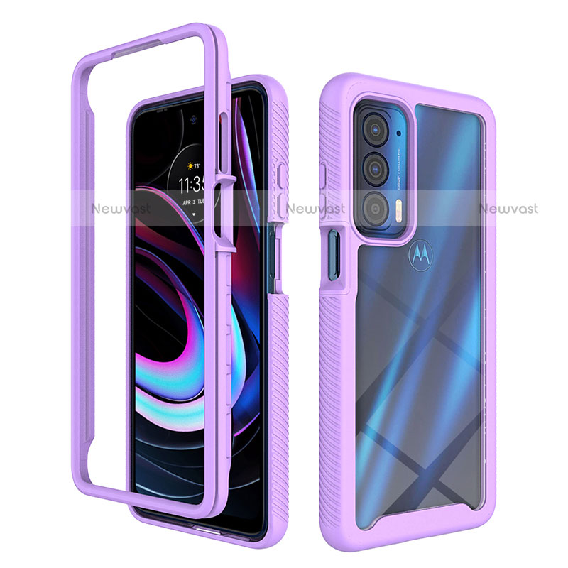 Silicone Transparent Frame Case Cover 360 Degrees for Motorola Moto Edge (2021) 5G Purple