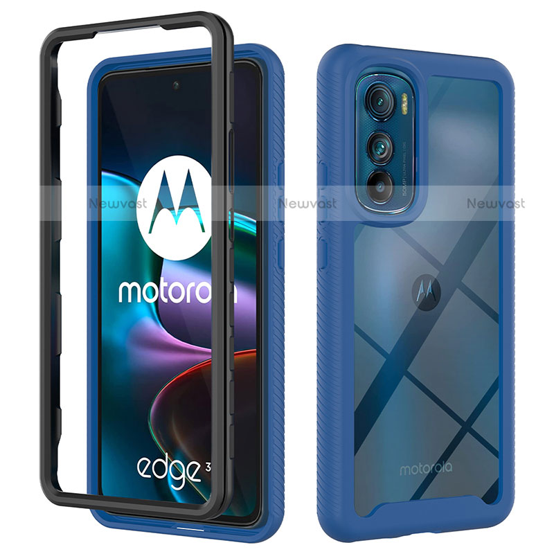 Silicone Transparent Frame Case Cover 360 Degrees for Motorola Moto Edge 30 5G Blue
