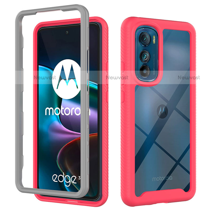 Silicone Transparent Frame Case Cover 360 Degrees for Motorola Moto Edge 30 5G Hot Pink