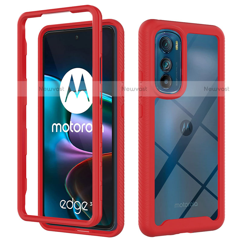 Silicone Transparent Frame Case Cover 360 Degrees for Motorola Moto Edge 30 5G Red
