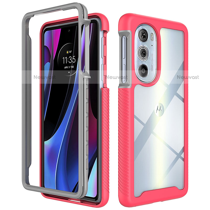 Silicone Transparent Frame Case Cover 360 Degrees for Motorola Moto Edge 30 Pro 5G Hot Pink