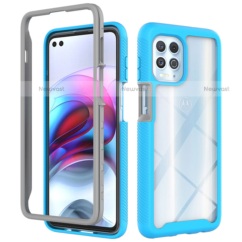 Silicone Transparent Frame Case Cover 360 Degrees for Motorola Moto Edge S 5G Cyan