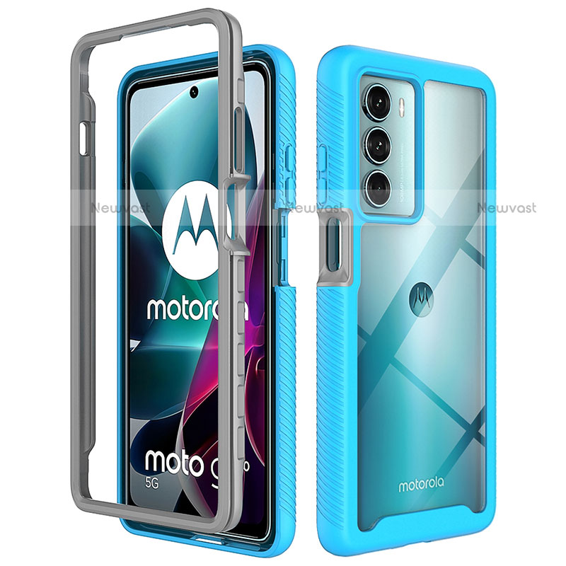 Silicone Transparent Frame Case Cover 360 Degrees for Motorola Moto Edge S30 5G Cyan