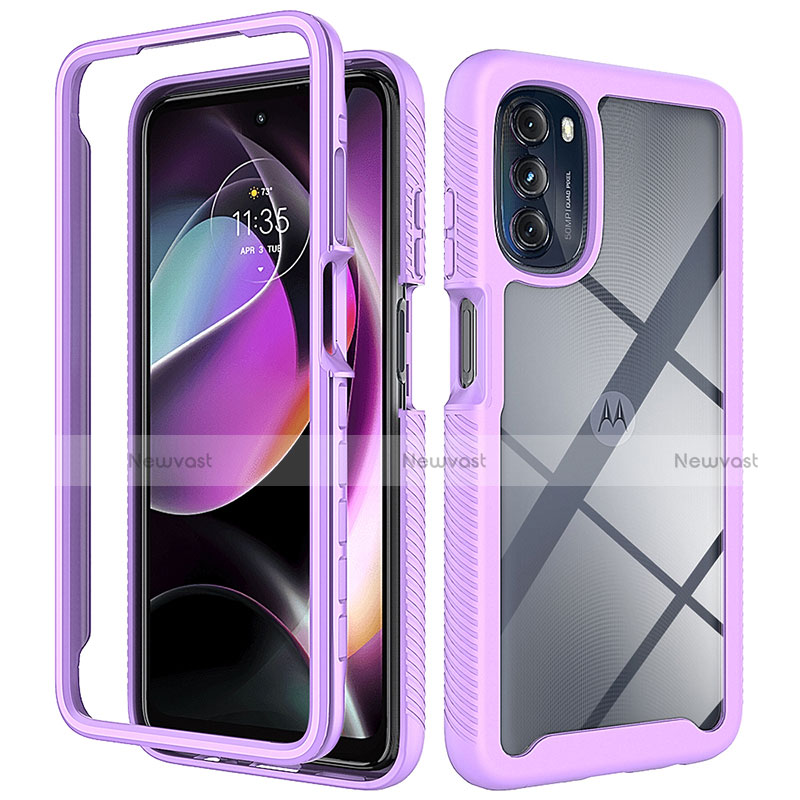 Silicone Transparent Frame Case Cover 360 Degrees for Motorola Moto G 5G (2022) Purple