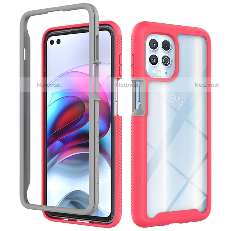 Silicone Transparent Frame Case Cover 360 Degrees for Motorola Moto G100 5G Hot Pink