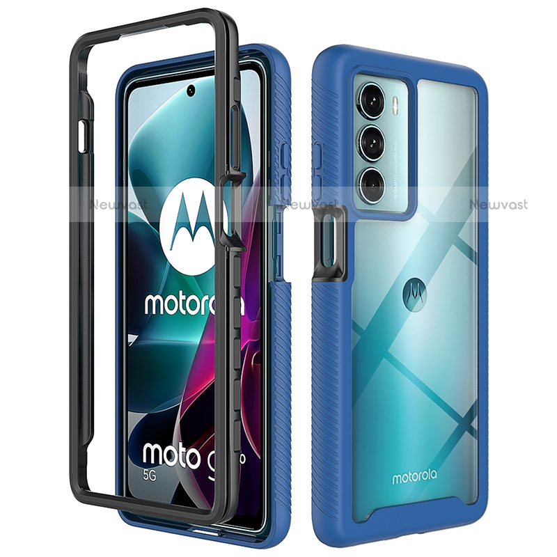 Silicone Transparent Frame Case Cover 360 Degrees for Motorola Moto G200 5G Blue