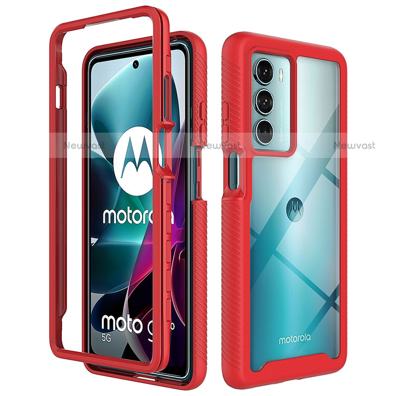 Silicone Transparent Frame Case Cover 360 Degrees for Motorola Moto G200 5G Red