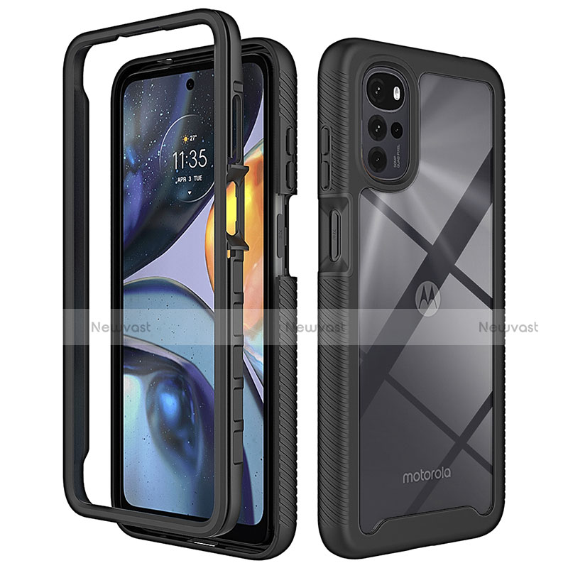 Silicone Transparent Frame Case Cover 360 Degrees for Motorola Moto G22 Black