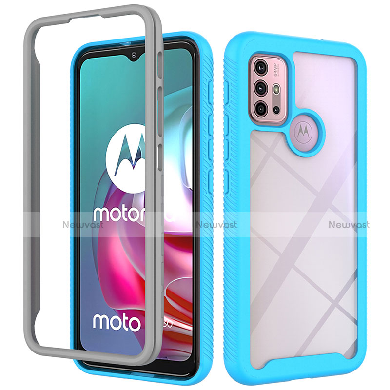 Silicone Transparent Frame Case Cover 360 Degrees for Motorola Moto G30 Cyan