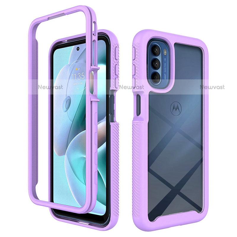 Silicone Transparent Frame Case Cover 360 Degrees for Motorola Moto G31 Purple