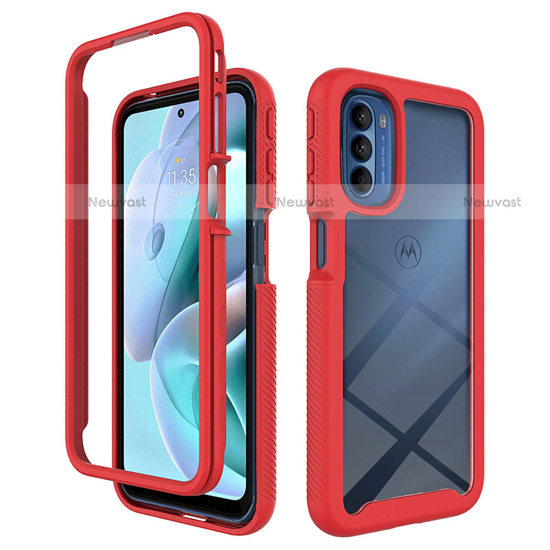 Silicone Transparent Frame Case Cover 360 Degrees for Motorola Moto G31 Red