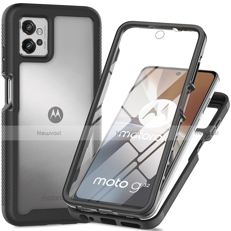 Silicone Transparent Frame Case Cover 360 Degrees for Motorola Moto G32 Black