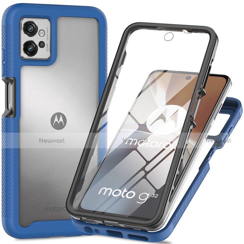 Silicone Transparent Frame Case Cover 360 Degrees for Motorola Moto G32 Blue