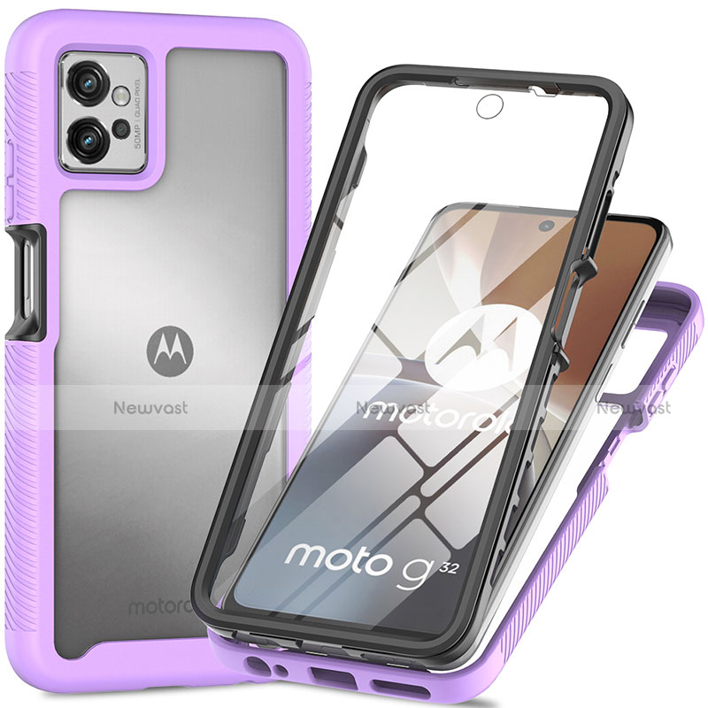 Silicone Transparent Frame Case Cover 360 Degrees for Motorola Moto G32 Purple