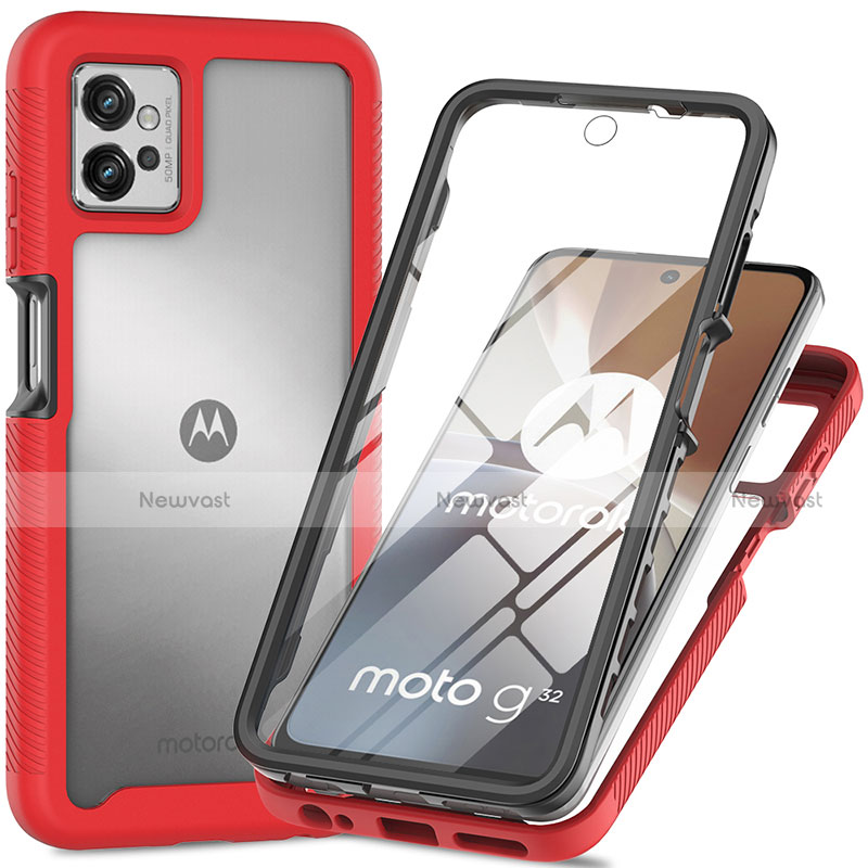 Silicone Transparent Frame Case Cover 360 Degrees for Motorola Moto G32 Red