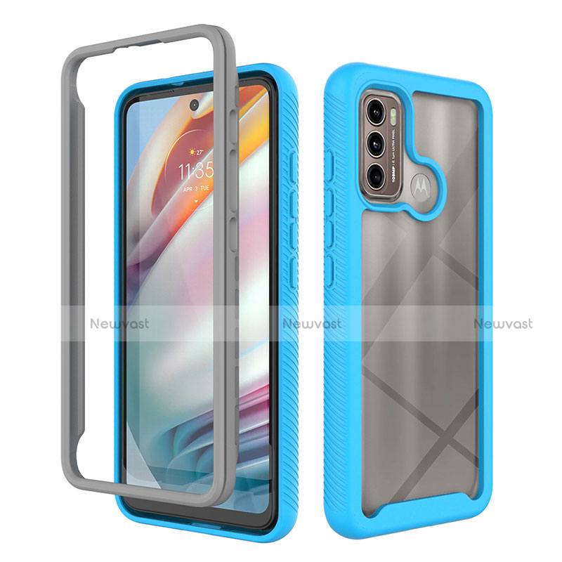 Silicone Transparent Frame Case Cover 360 Degrees for Motorola Moto G40 Fusion Cyan