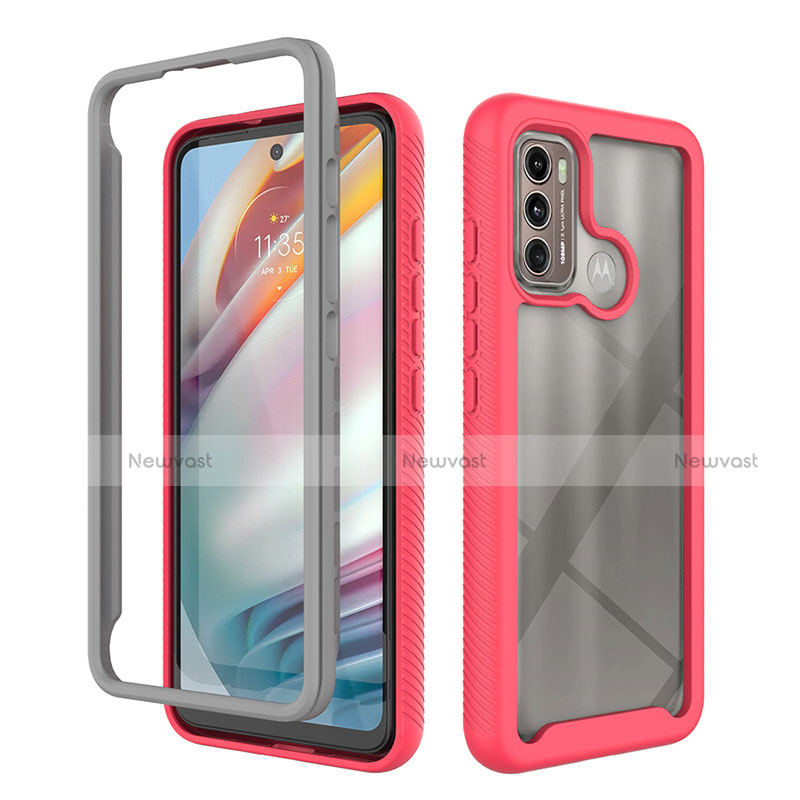 Silicone Transparent Frame Case Cover 360 Degrees for Motorola Moto G40 Fusion Hot Pink