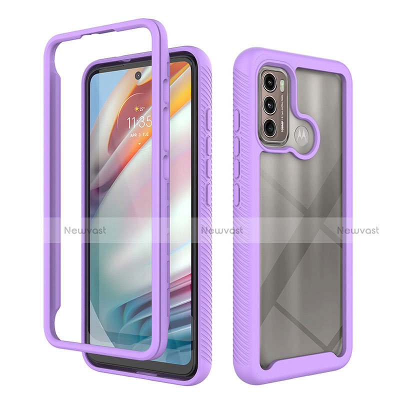 Silicone Transparent Frame Case Cover 360 Degrees for Motorola Moto G40 Fusion Purple