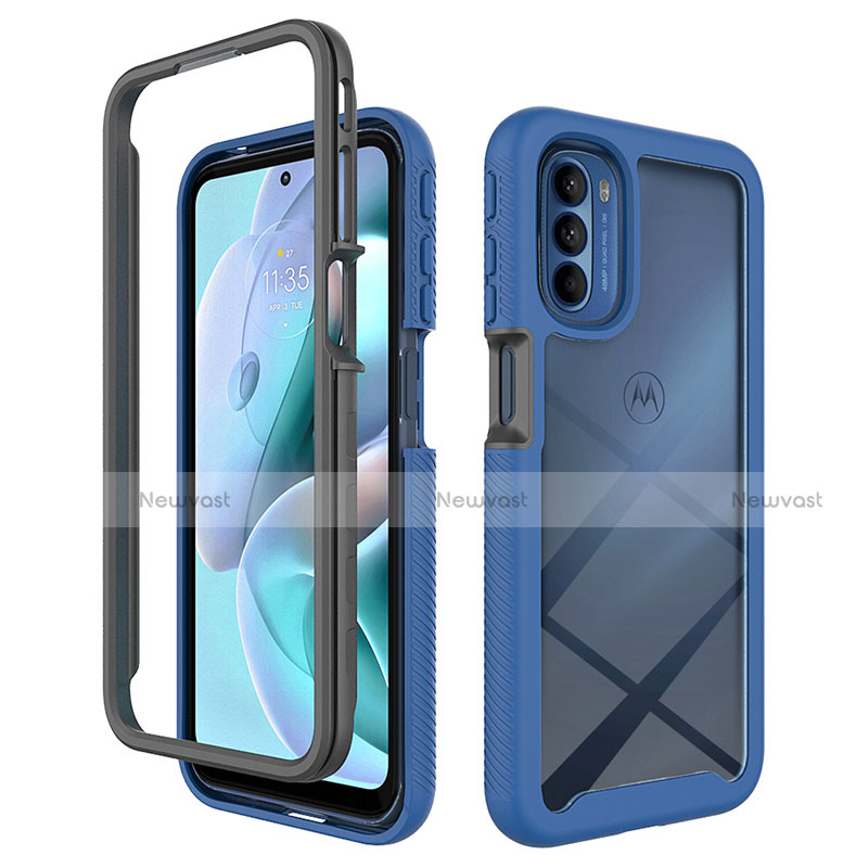 Silicone Transparent Frame Case Cover 360 Degrees for Motorola Moto G41 Blue