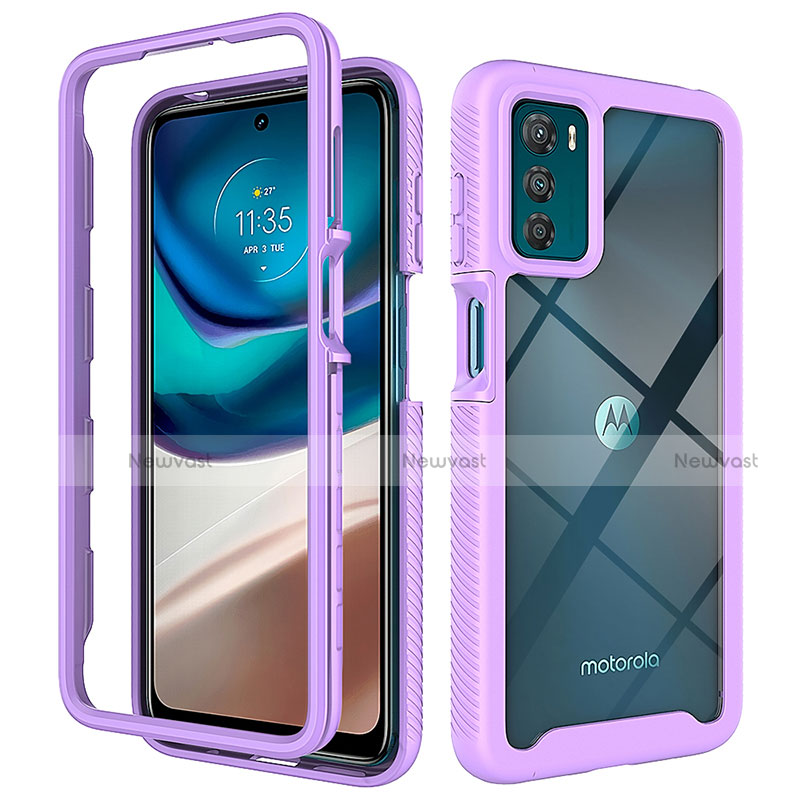 Silicone Transparent Frame Case Cover 360 Degrees for Motorola Moto G42 Purple