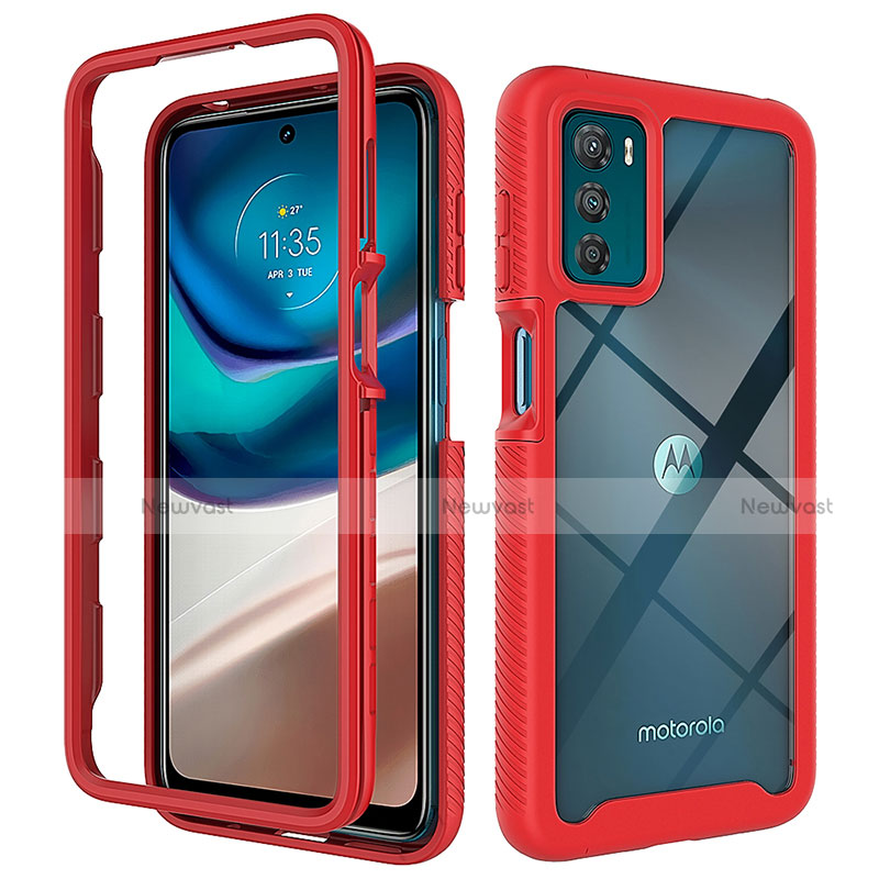 Silicone Transparent Frame Case Cover 360 Degrees for Motorola Moto G42 Red