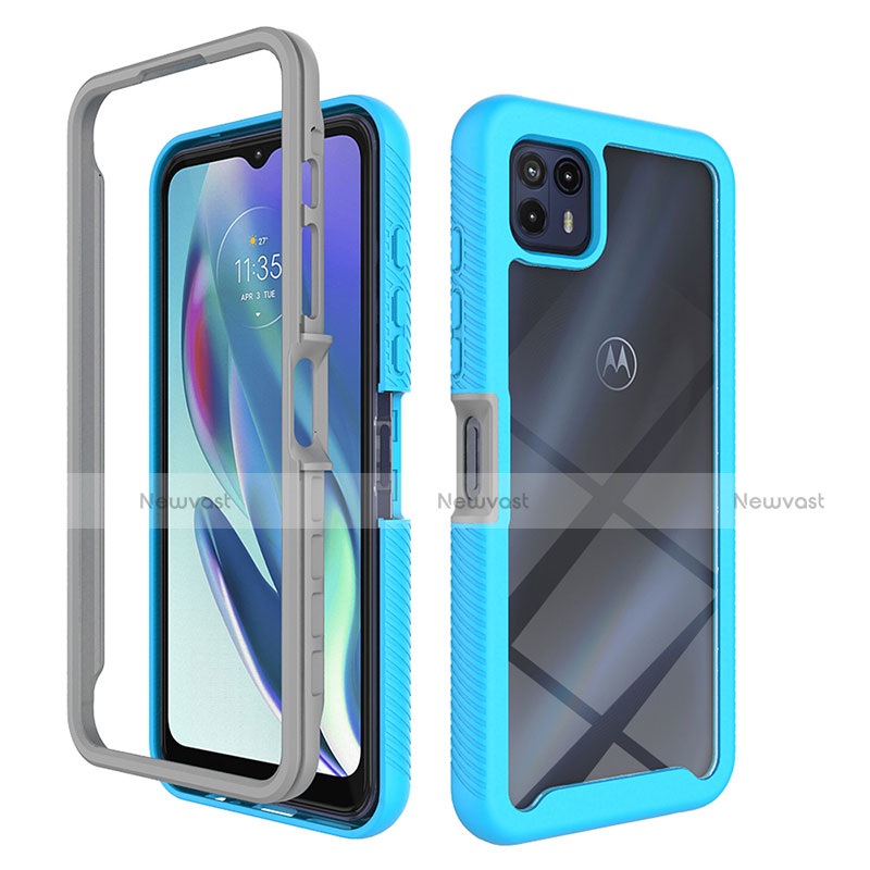 Silicone Transparent Frame Case Cover 360 Degrees for Motorola Moto G50 5G Cyan