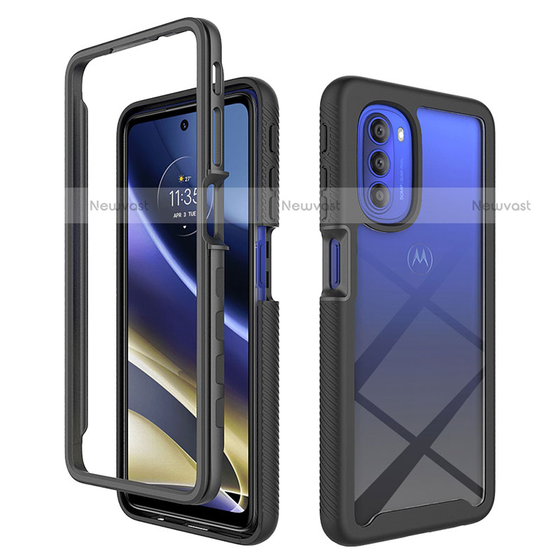 Silicone Transparent Frame Case Cover 360 Degrees for Motorola Moto G51 5G Black