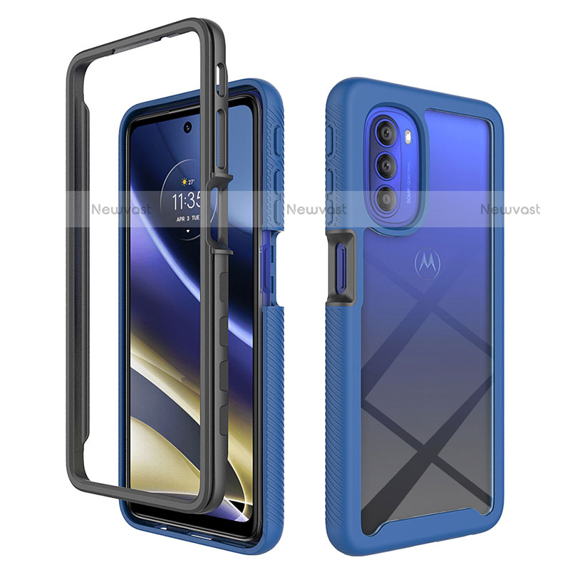Silicone Transparent Frame Case Cover 360 Degrees for Motorola Moto G51 5G Blue