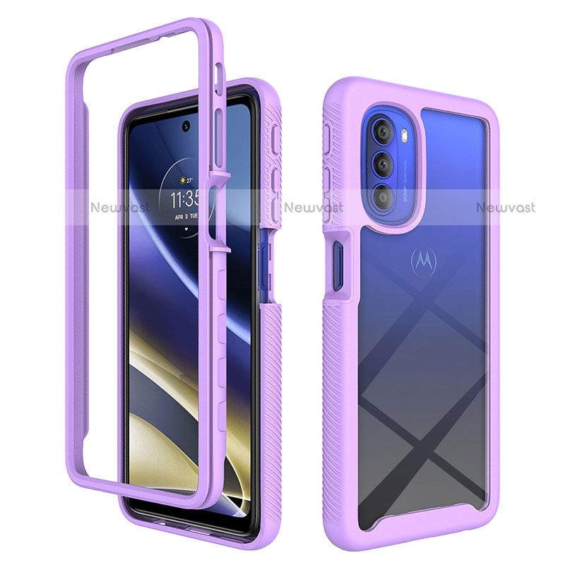 Silicone Transparent Frame Case Cover 360 Degrees for Motorola Moto G51 5G Purple