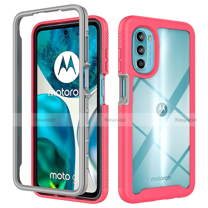 Silicone Transparent Frame Case Cover 360 Degrees for Motorola MOTO G52 Hot Pink