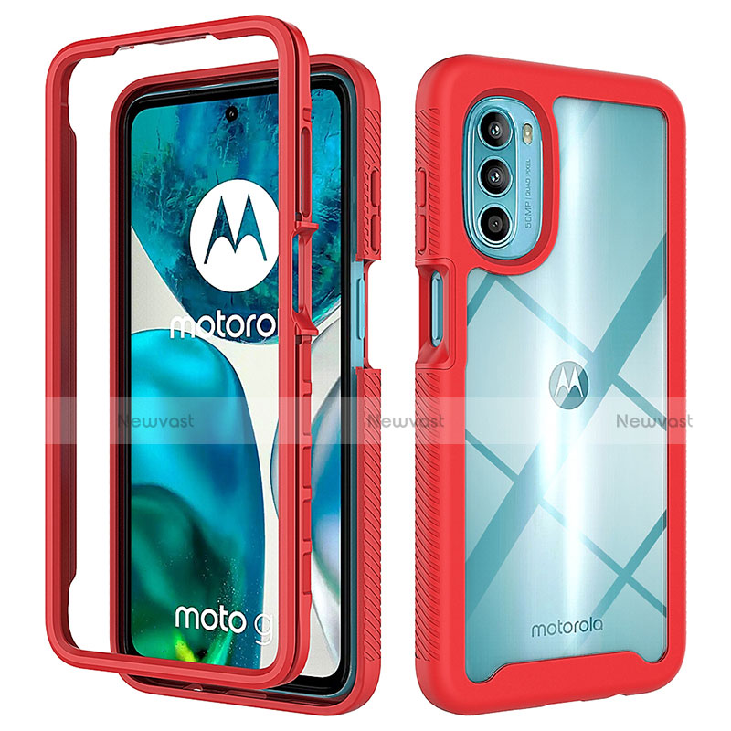 Silicone Transparent Frame Case Cover 360 Degrees for Motorola MOTO G52 Red
