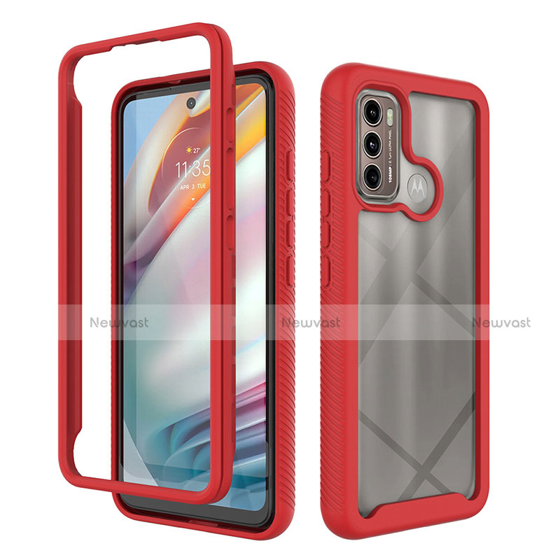 Silicone Transparent Frame Case Cover 360 Degrees for Motorola Moto G60 Red