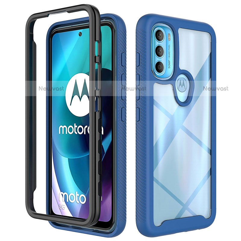 Silicone Transparent Frame Case Cover 360 Degrees for Motorola Moto G71 5G Blue