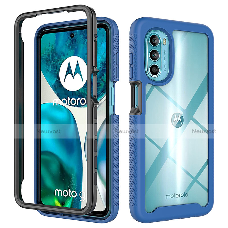 Silicone Transparent Frame Case Cover 360 Degrees for Motorola Moto G71s 5G Blue