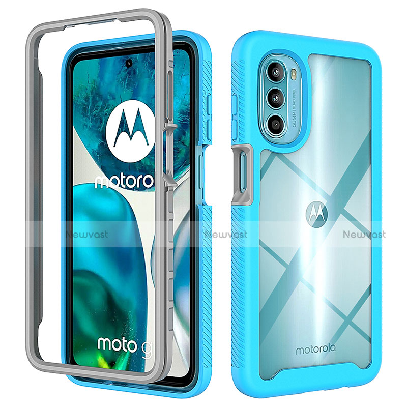 Silicone Transparent Frame Case Cover 360 Degrees for Motorola Moto G71s 5G Cyan