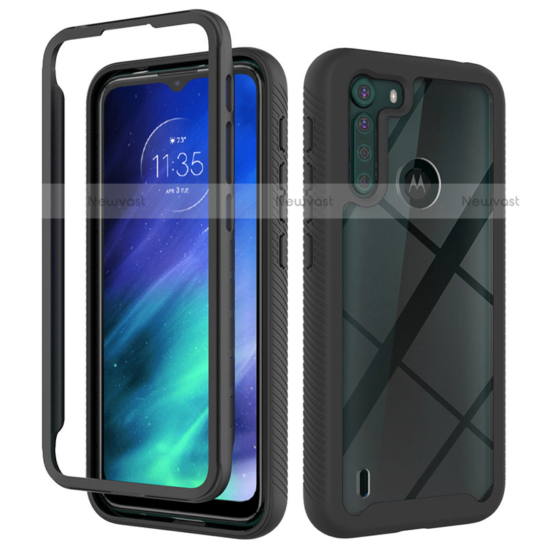 Silicone Transparent Frame Case Cover 360 Degrees for Motorola Moto One Fusion Black