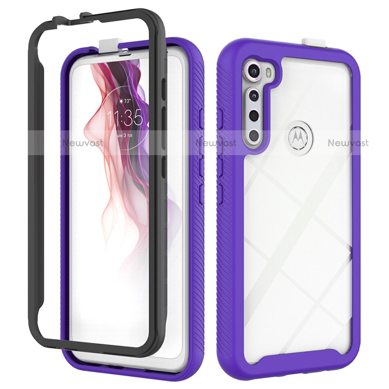 Silicone Transparent Frame Case Cover 360 Degrees for Motorola Moto One Fusion Plus Purple